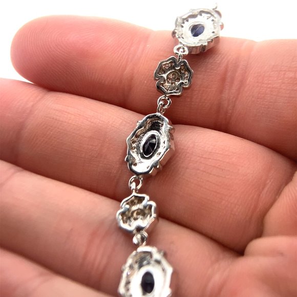 Blue Sapphire 3.62ct Platinum Finish Solid 925 Sterling Silver Bracelet - Picture 3 of 8
